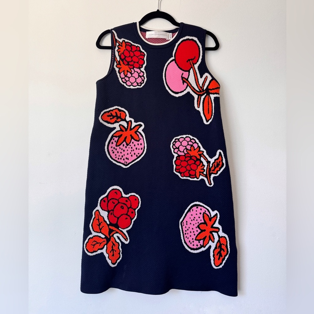 🍓Victoria Beckham, fruit pattern shift dress, s/s 17 in navy - Picture 2 of 14